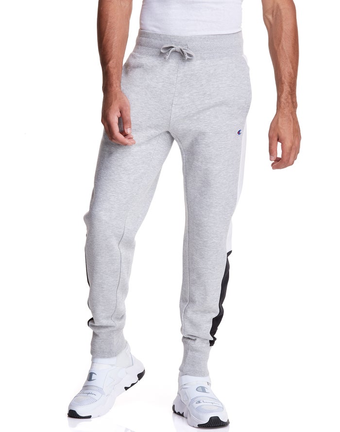 Champion Mens Joggers NZ - Colorblock Fleece Grey ( 1420-PYWRN )